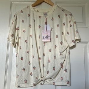 Belle Du Jour Cream Floral Knot Front T-Shirt M
